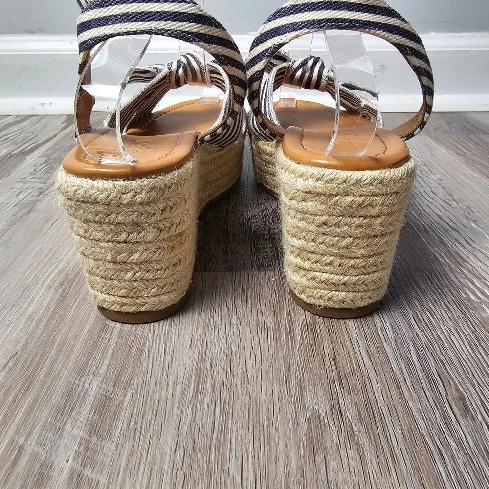 J Crew Womens Striped Knot Bow Platform Espadrille Wedge Sandals 7.5 Nautical